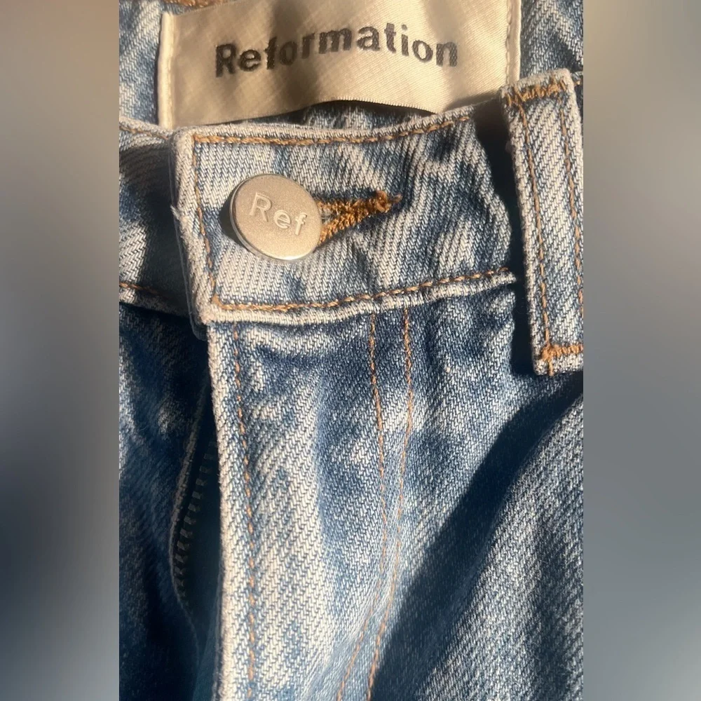 Reformation petite high cigarette casual ripped medium wash denim jeans 24 - Picture 4 of 5